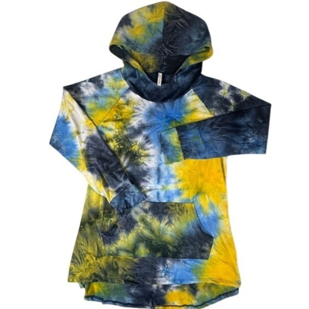 Celeste Hoodie Womens L Blue Yellow Tie Dye Raglan Long Sleeve Pocket Pullover